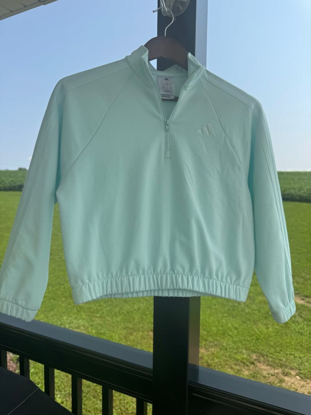 adidas Girls Mint Green 1/4 Zip Pullover Training Top Loose Fit Size S (7/8)
